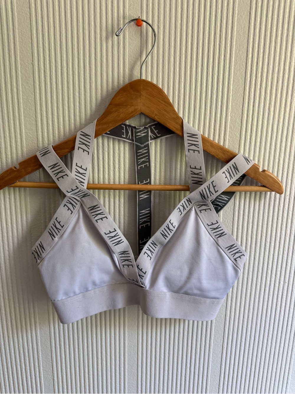 Nike White Branded Strap Sports Bra with Black Logo